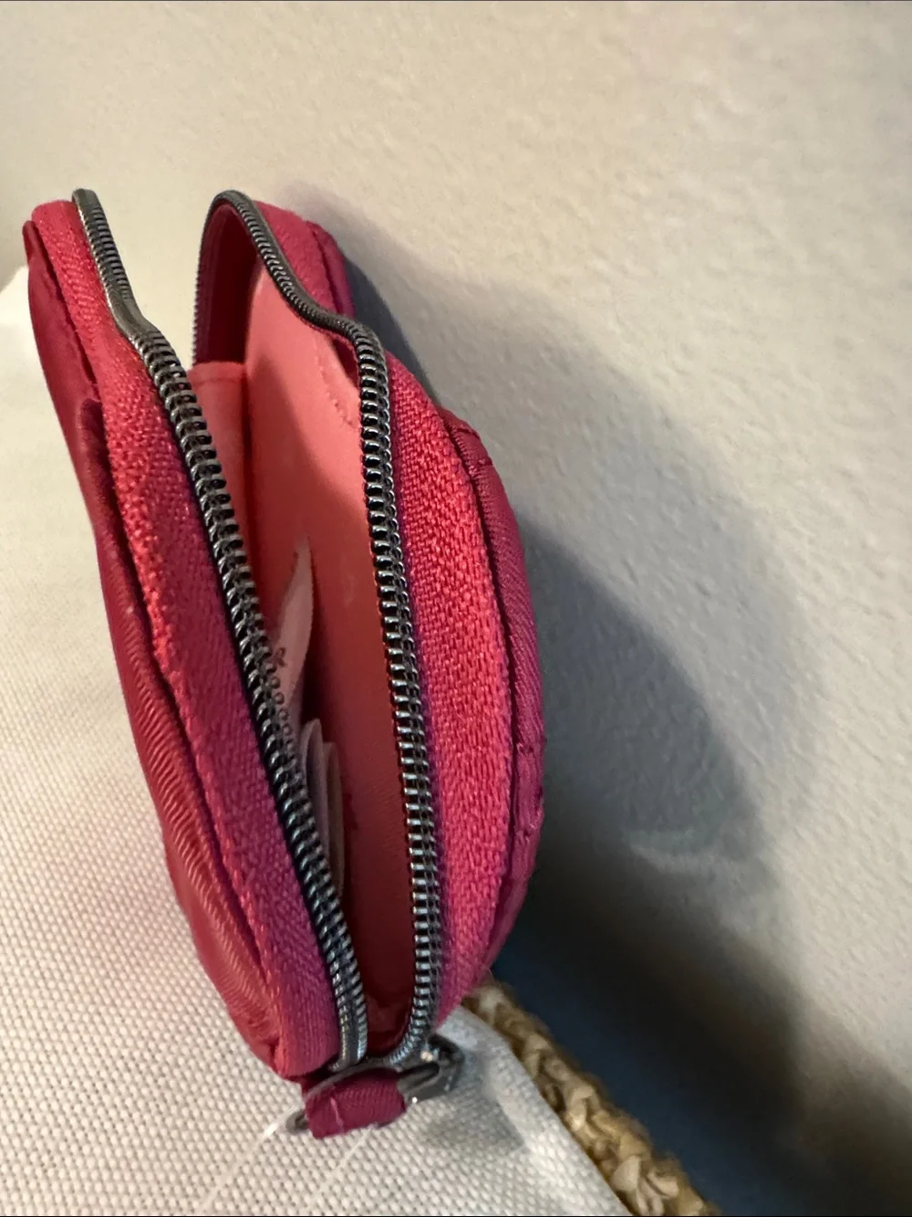 lug Heart-Shaped Quilted Coin Pouch in Raspberry NWT